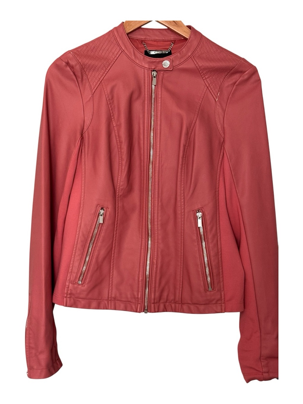 Express Women's Dusty Rose Faux Leather Moto Jacket